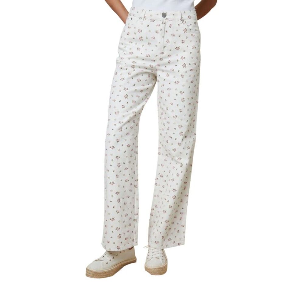 Threadbare Womens/Ladies Soleil Floral Wide Leg Jeans / White